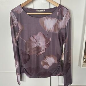 Black Tape_ Mauve Floral Long-Sleeve Scoop Neck Top